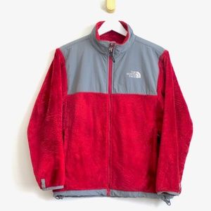 The North Face Osito Fleece Full Zip Jacket Fuzzy Fleece Red Gray SZ 12-14 Large